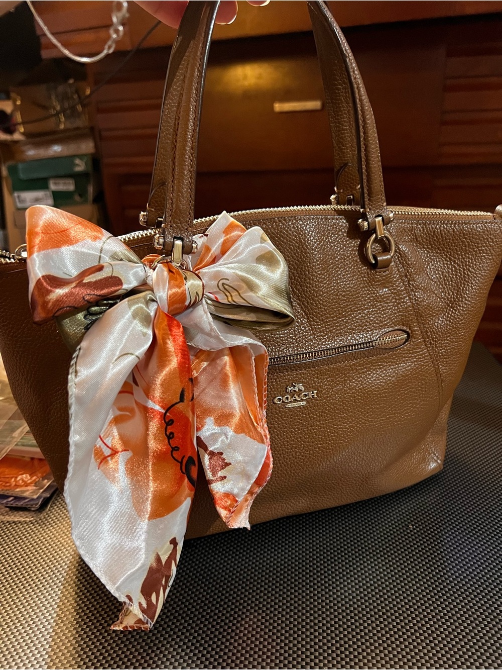 COACH Brown Pebbled Leather Satchel Bag